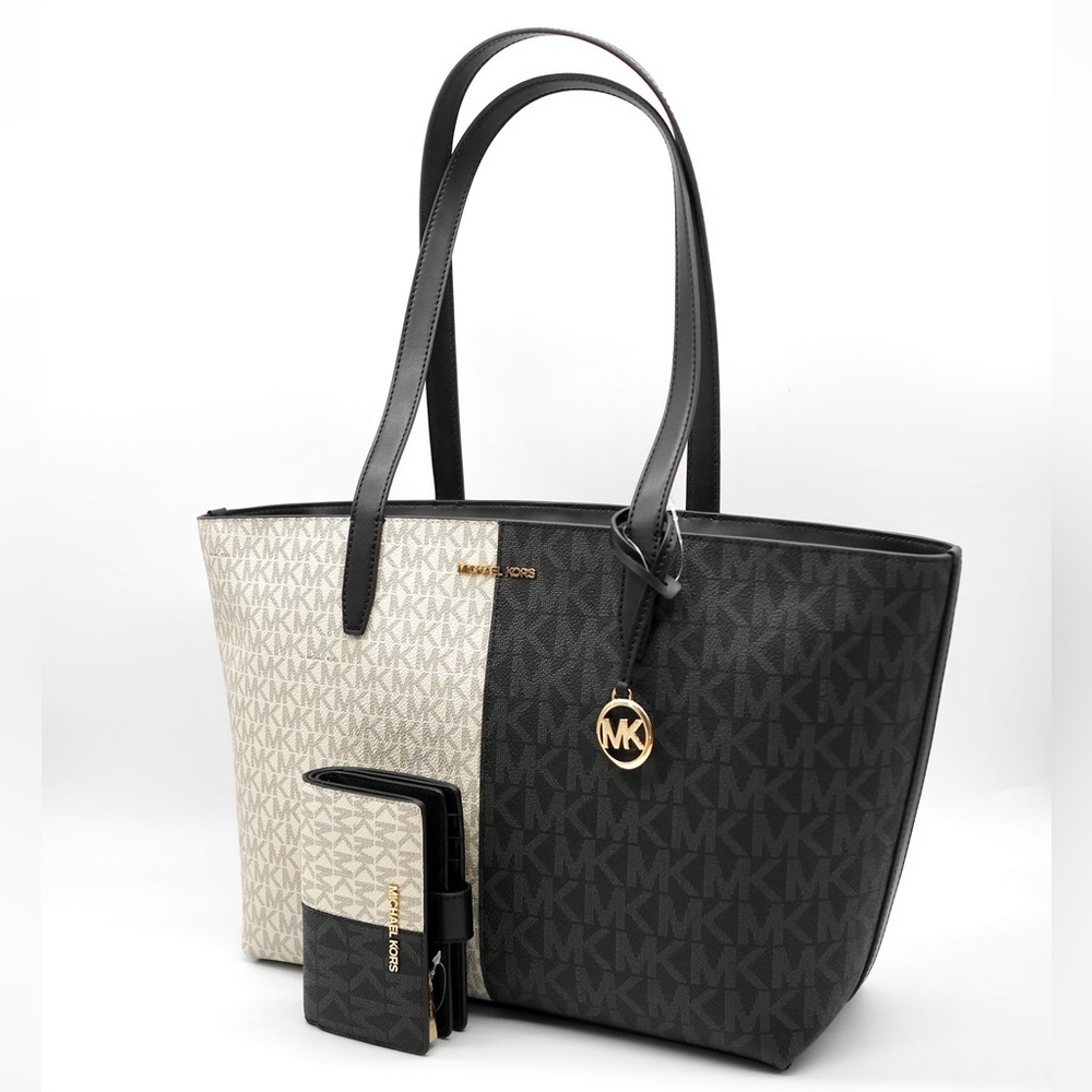 🍓NWT Michael Kors Black and Cream Geometric Tote Set - Picture 5 of 5